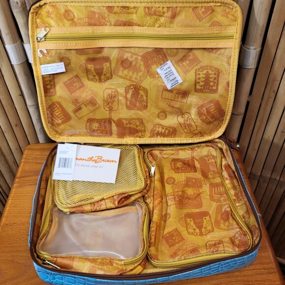 Samantha Brown Croco Cosmetic Case w/removable inserts Aqua/Camel NEW - Picture 5 of 9